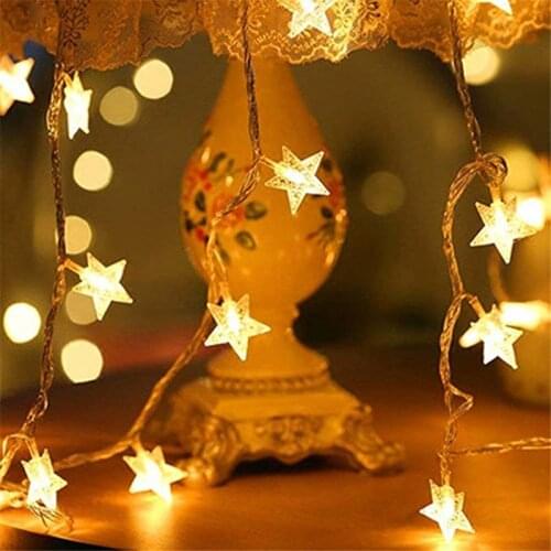 SICCSAEE LED Star Fairy Garland String Lights Novelty New Year Wedding Home Indoor Decoration Wishing Stars Curtain String Light