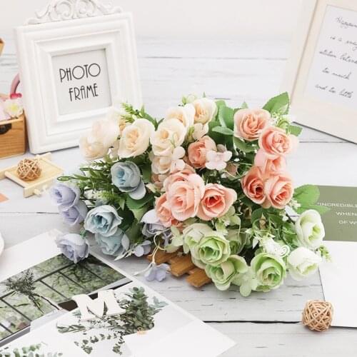10 heads of artificial roses true touch artificial bouquet artificial flowers wedding decoration floral home garden decoration