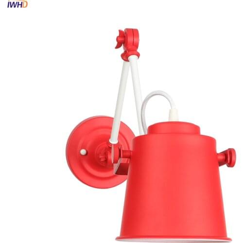 IWHD Adjustable Swing Long Arm Wall Lamp Beside Red Bedroom Children Room Nordic Modern LED Wall Light Sconce Applique Murale