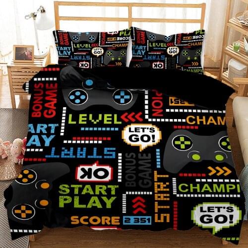 3D Gamepad Bedding Set King Size Cartoon Gamer Duvet Cover for Kids Boys Bedroom 3D Quilt Black Video Game Comfortable Sets