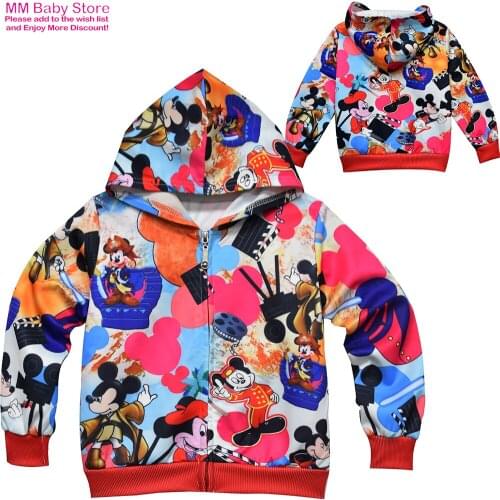2021 New Spring Autumn Childrens Clothing Boys Girls Mickey Minnie Mouse Print Zipper Hoodie Jacket 3-8Years
