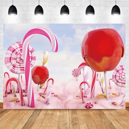 Laeacco Pink Sweet Love Candy Dessert Lollipops Child Baby Party Decor Portrait Photo Background Photocall Photographic Backdrop