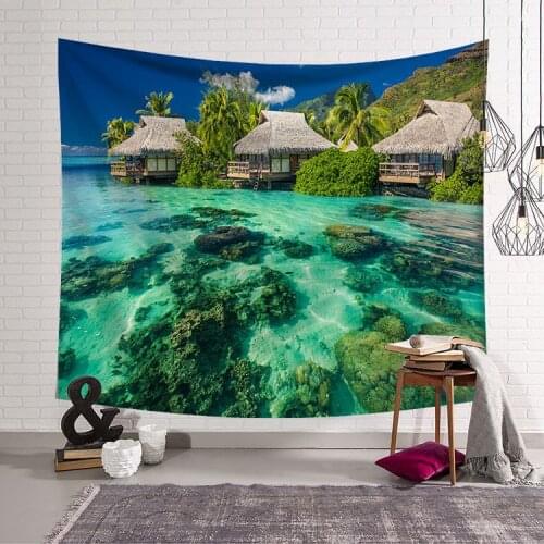 Summer Plam Tree Tapestry Wall Fabric Hippie Sunset Seaside Landscape Nature Wall Blanket Bohemia Decor Hanging Wall Tapestries