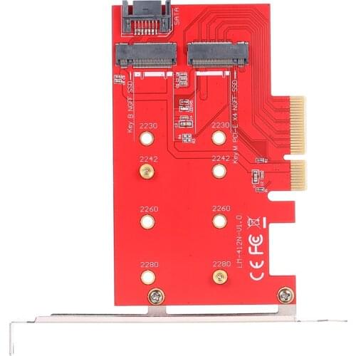 M.2 NVME NGFF SSD and B Key M Key M.2 NGFF (SATA Based) SSD to PCI-E x4 Adapter Dual Slots