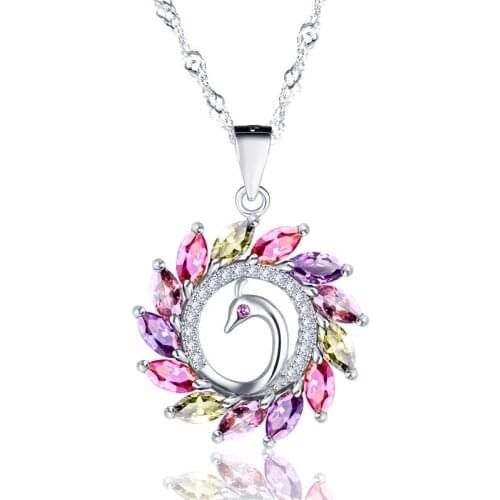 MENGYI Luxury Fashion Inlay Color Zircon Peacock Pendant Necklace For Women High-Quality Rose Gold Wedding Jewelry Party Gift
