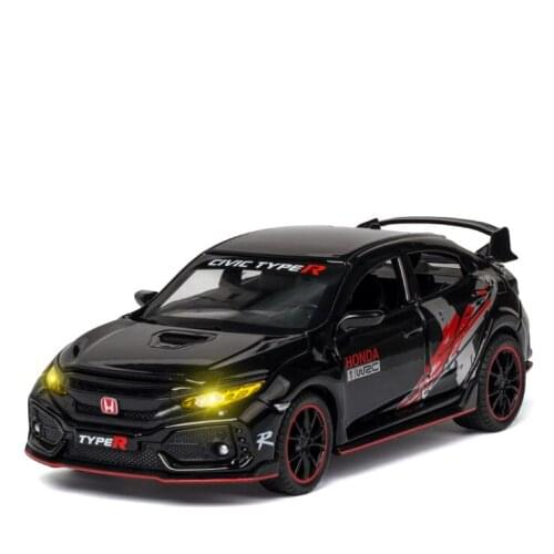1: 32 Simulation Civic Type-R Alloy Car Model Ornament With Sound And Light Children Boy Birthday Christmas New Year Gift Black