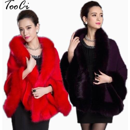 New Fashion Spring Women Faux Fur Coat Leather Grass Fox Fur Collar Ponchos And Capes Lady Purple Shawl Cape Wool Fur Coat