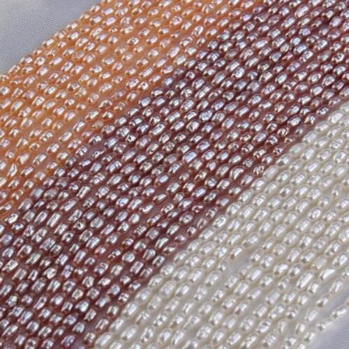 Freshwater Pearl Necklaces Rice Shape with Size 2-3mm Loose Pearl Strands Accessories for Diy Fine Jewelry