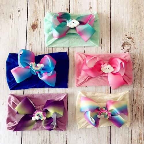 Rainbow Baby Headband Baby Hairbow Wide Nylon Headbands Baby Girl Soft Turban Infant Headwraps Newborn photo prop HB396S