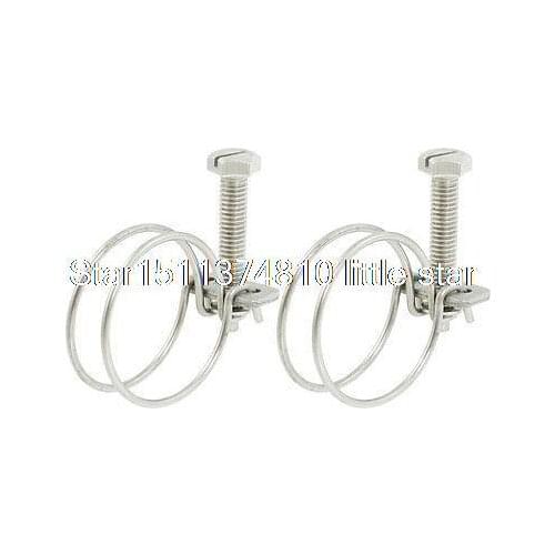 Adjustable Screw 32mm Steel Wire Water Hose Clamps Hoops 2 Pcs
