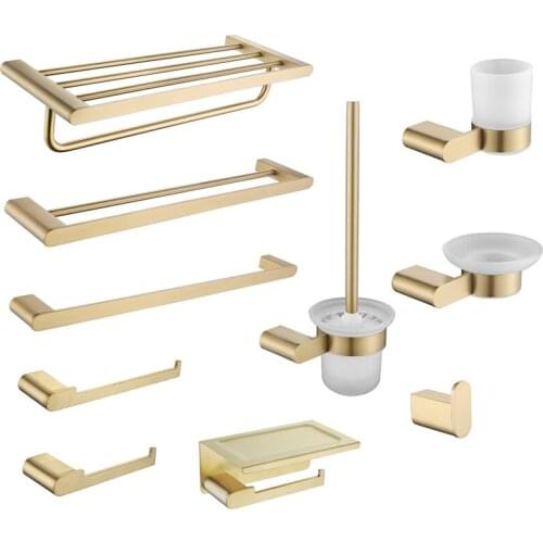 Luxury Gold Bathroom Accessories Towel Bar Rack Hanger Storage Shelf Soap Dish Towel Robe Hook Glass Cup Paper Holder Set