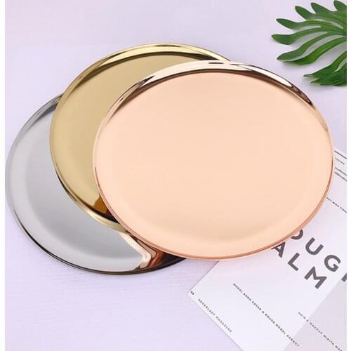 Size 28CM Gold/Rose Gold/Silver Stainless Steel Cake Pan Wedding Party Home Decoration Ornaments Fruit Plate Dessert Cake Tray