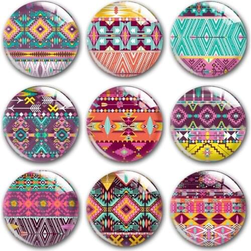 Handmade Africa Indian Bohemian Tribal Patten Round Photo Glass Cabochons Demo Flat Back DIY Jewelry Making Findings Accessory
