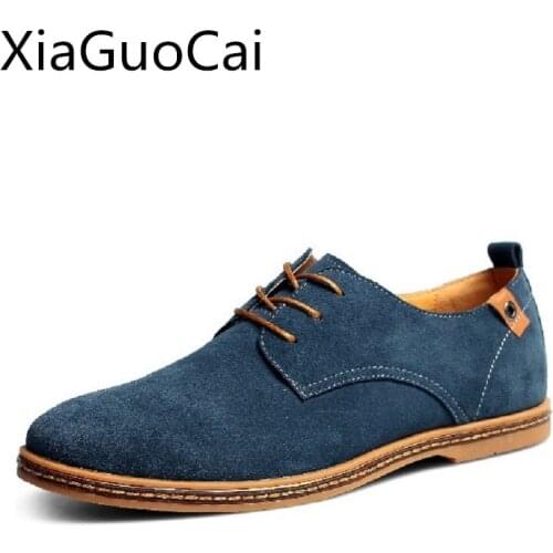 Spring Fashion Breathable Men Casual Shoes Flats For Adults Pointed Toe Lace Up Suede Oxfords With Nubuck Leather Plus Size 15