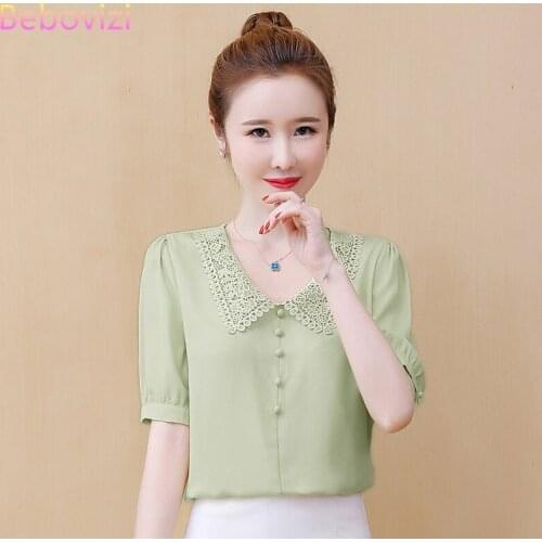 2021 New S-XXL Fashion Asia Korea White Orange Green Short Sleeve Blouse for Women Summer Casual Office Lady Shirts Top Clothes