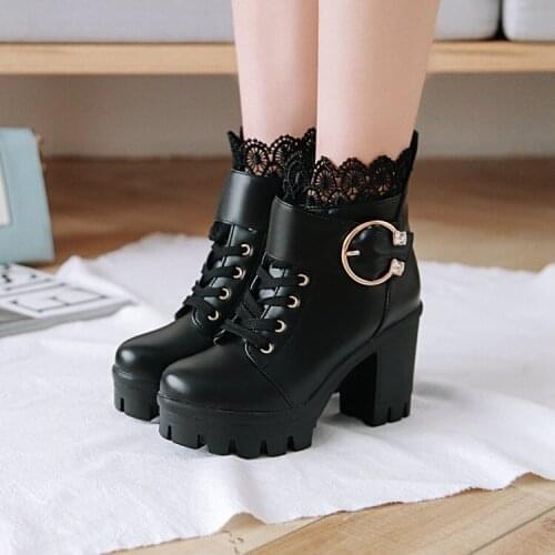 Oversized 10 11 12 boots women shoes ankle boots for women ladies boots shoes woman winter Metal trim high heel thick heel