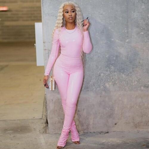 Sisterlinda Casual Spring PU Leather Long Sleevel Top Shirt+Pant Female Two Piece Set High Street Clothing Lady Activity Outfits