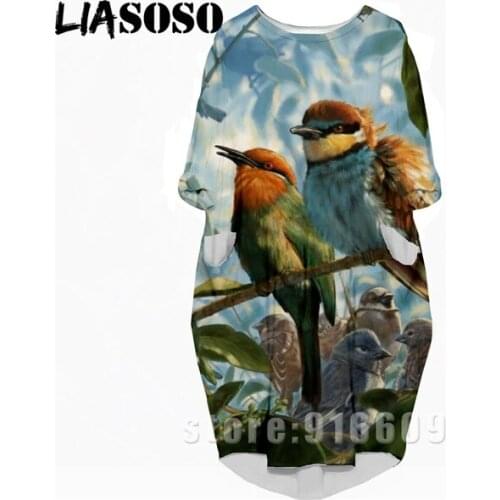 LIASOSO 3D Print Fashion Funny Rock Harajuku Animal Bird Parrot Anime Gown Lady Girl Party Long-sleeved Dresses for Women