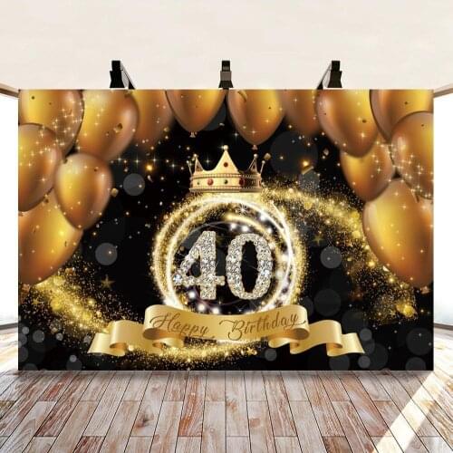 Gold Glitters Crown Womans Happy 40th Birthday Party Banner Backdrop Golden Balloons Black Photography Background Photo Studio