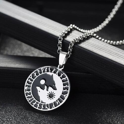 1pcs Yin Yang Wolf Sun Moon Stainless Steel Norse Vikings Pendant Necklace Viking Amulet Pendant Nordic Talisman