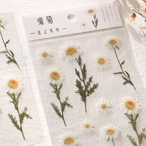 1pc Packing Natural Daisy Clover Sticker Lable Transparent PET Material Flowers Leaves DIY Scrapbook Diary Journal Decoration