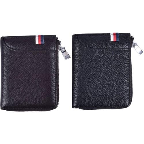 100% Genuine Leather Mens Zipper Wallet RFID Blocking ID Card Holder Money Clip