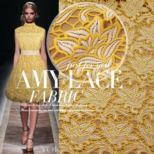 125CM Width Yellow and white african cord lace high quality chemical lace water soluble guipure lace fabric