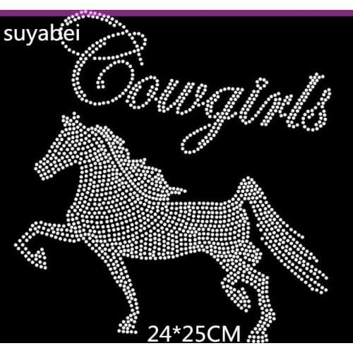 2pc/lot horse hot fix rhinestone sticker iron on applique patches designs iron on transfer fixing rhinestones