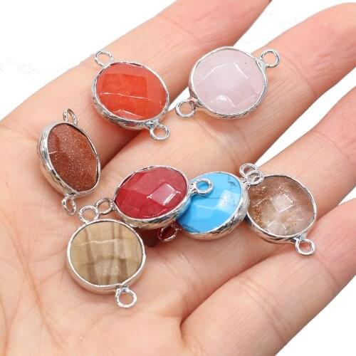 4 Pieces Natural Stone Connector Round Pendant for Charm Jewelry Making DIY Necklace Bracelet Accessories Gifts Women 15x24mm