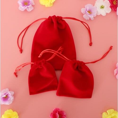 5 Pieces Velvet Drawstring Pouch Candy Bag Wedding Favor Party Gift Bags Red