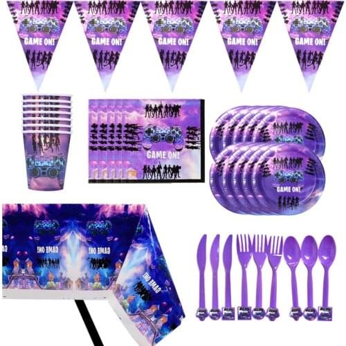 9pcs/set Fortnite Birthday Party Decoracion Game figure Character Paper Cup Tablecloth Banner Paper Towel Kids Christmas Gift