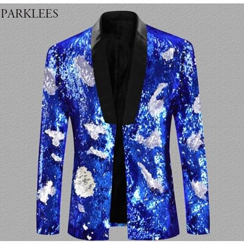 Shiny Sequin Blazer Men Shawl Collar Glitter Dress Tuxedo Blazer Men Suit Jacket Nightclub Stage Show Cosplay Blazer Masculino