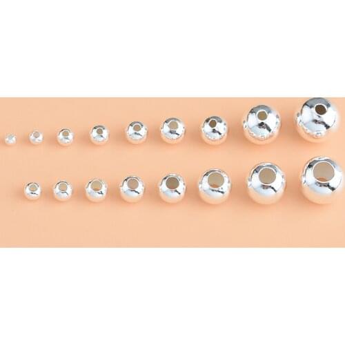50PCS 925 sterling silver round beads spacer beads jewelry Findings Accessories silver bead for bracelet&necklace jewelry making