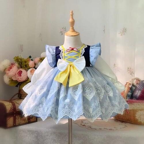 Spring Autumn Vintage Spanish Princess Lolita Bow Ball Gown Turkey Snow White LongSleeve Dress For Cute Baby Girl Birthday Party