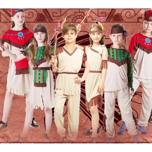 Kids Halloween Hunter Costume Outfit Carnival Primitive Cosplay Idea African Aboriginal Children Leopard Print Savage Costumes