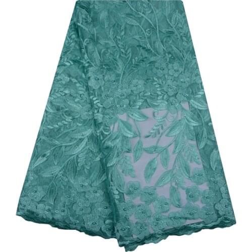 French Lace Fabric Teal Green Beaded African Lace Fabric 2019 High Quality Lace Embroidered For Nigerian Wedding Dress S1097