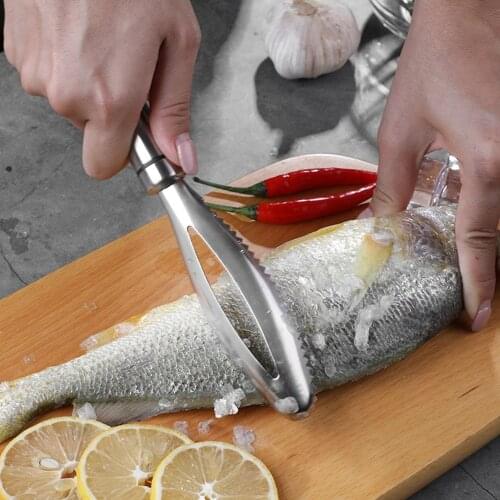 Stainless Steel Kitchen Utensils Fish Scales Skin Brush Scraping Cleaning Tool Graters Fast Remove Fish Cleaning Peeler Scraper