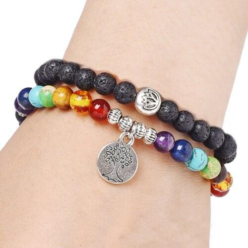 Life tree 6mm natural stone 7 chakras bracelet yoga energy bracelet 100pcs/lot free shipping