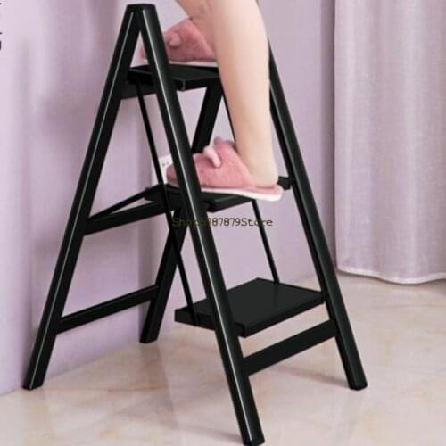 Household Multifunctional Folding Ladder Thickened Aluminum Alloy Herringbone Ladder Flower Rack Three Step Four Step Stairs Por