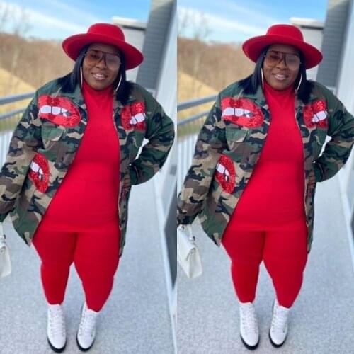 Fashion Women Plus Size Streetwear Jackets With Camouflage Printing Ladys Turn-down Collar Single-breasted Autumn Loose Coats