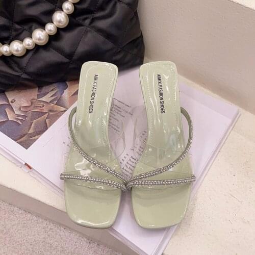 Fashion Summer Womens Shoes Wineglass High-heeled Square Toe Sexy Hollow Transparent Rhinestone Strap Sandals Women