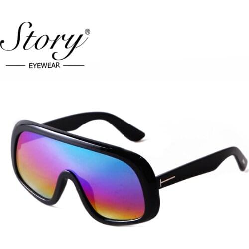STORY Fashion Oversized Mirrored Sunglasses Men Brand Design One Piece Lens Futuristic Large Goggles Outdoor Sun Glasses S28017G