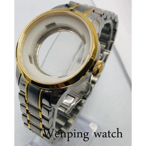 Debert 39mm gold mens watch case sapphire glass fit ETA 2836 ,Mingzhu 2813 3804 ,Miyota 8215 8205 821A movement