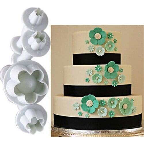 Four-piece set cookie cutter Plum Blossom Spring Sugar Plunger Fondant Silicone mould Bakeware pastry utensil kitchen Cake Decor