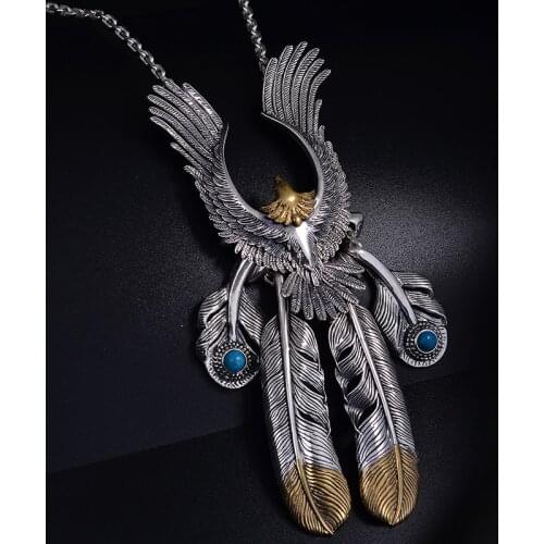 New Design Silver Feather Eagle Style Star Same Paragraph Vintage Male Personality Pendant A Set Necklaces