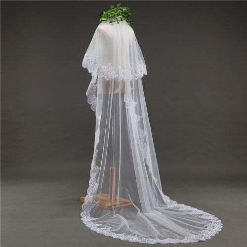 Mariage 3M length one Layers Lace Edge White Ivory Catherdal Wedding Veil Long Bridal Veil Cheap