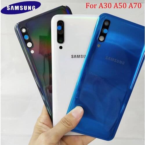 SAMSUNG Galaxy A30 A50 A70 Original Back Battery Cover Rear Door Housing Plastic Panel Replacement Part + Camera Frame Lens+Logo