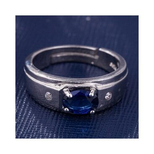 Open Resizable Women Men Rings Round Blue Zirconia Stone Cz Crystal Silver Gold Wedding Male Female Rings wholesale lots bulk