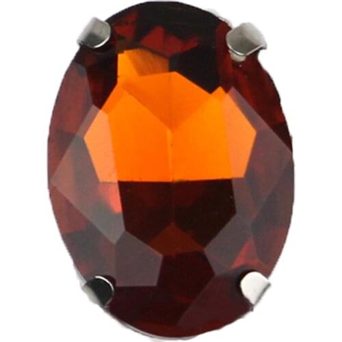 Oval Shape Four Claw Smoke Yellow High Quality Silver Base Crystal Glass Flatback Sew On Rhinestones For DIY Clothing/Bag