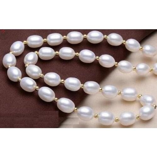 Wedding Women Jewelry Necklace 7-8mm White Pearl Round Gold Color bead mixed Natural Freshwater Pearl Choker Necklace
